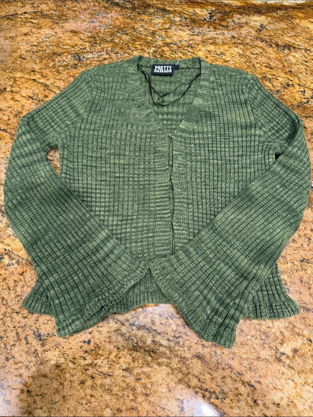 Pretty Angel Olive Green Ribbed V-Neck Cardigan Sweater